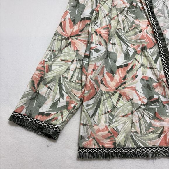 Chico's 2 (US Large) Open Front Fringe Cardigan Linen Blend Top Havana Floral - Picture 5 of 13